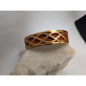 Brighton Gold Tone Celtic Knot Cuff Bracelet w/ Reversible Leather Insert